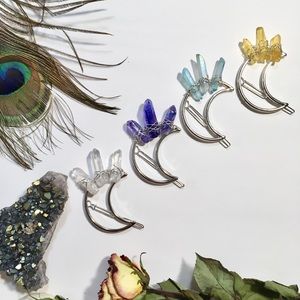 Crystal Moon Clip, Quartz Moon Barrette